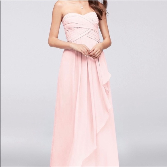 David’s Bridal • Strapless Crinkle Chiffon Dress with Cascade Skirt in Petal - Picture 10 of 10